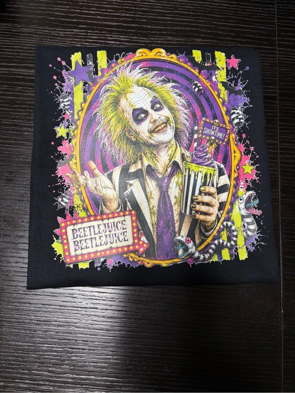 Beetlejuice Graphic Short Sleeve Tee in Black & Purple